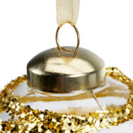 Pallina in vetro trasparente con decoro dlitter oro 3Ass