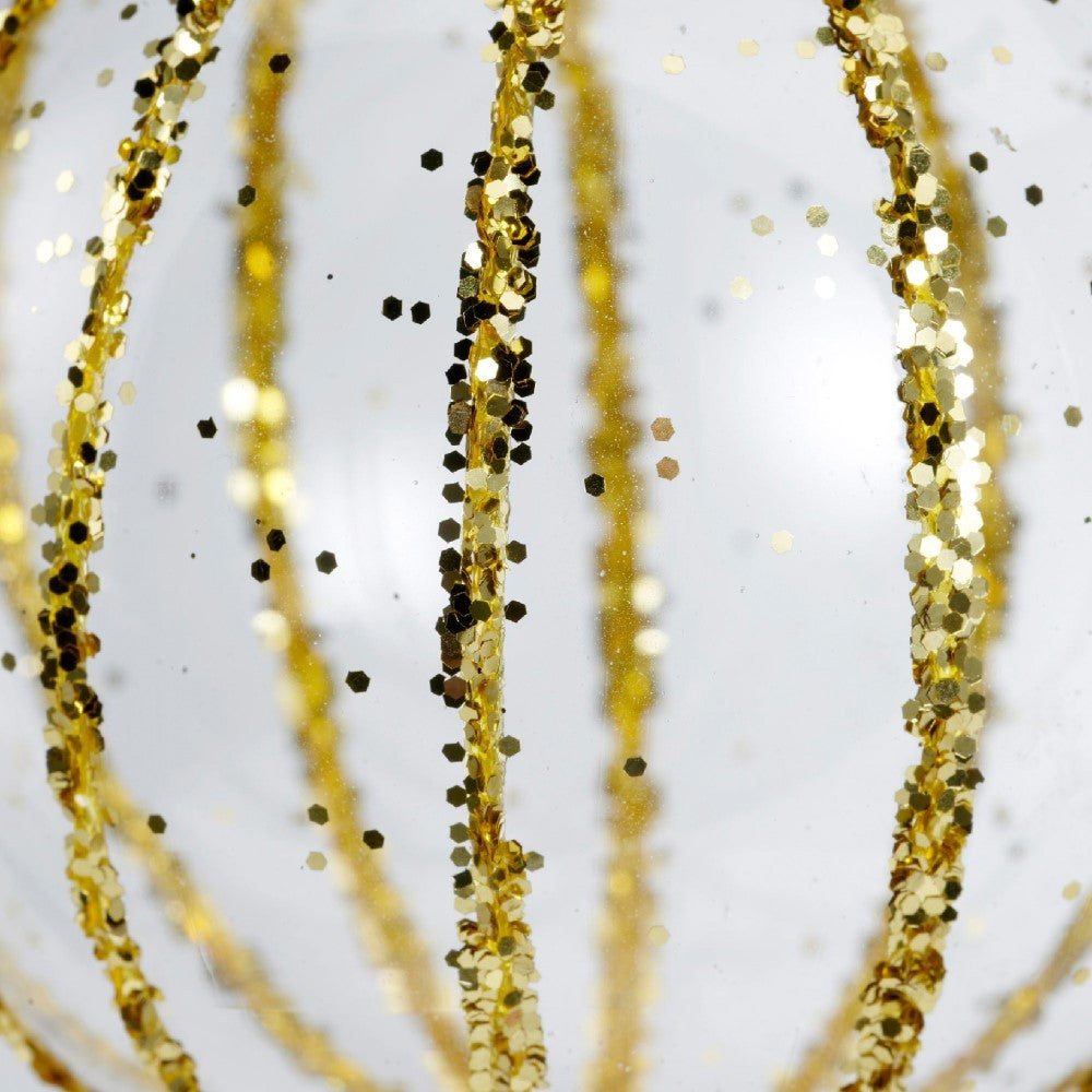 Pallina in vetro trasparente con decoro dlitter oro 3Ass