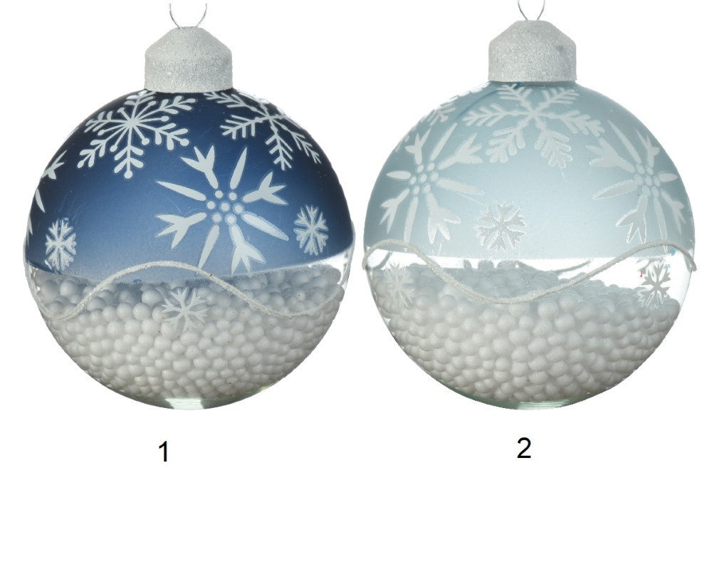 Sfera Pallina in vetro decorato con effetto neve all'interno 8 cm