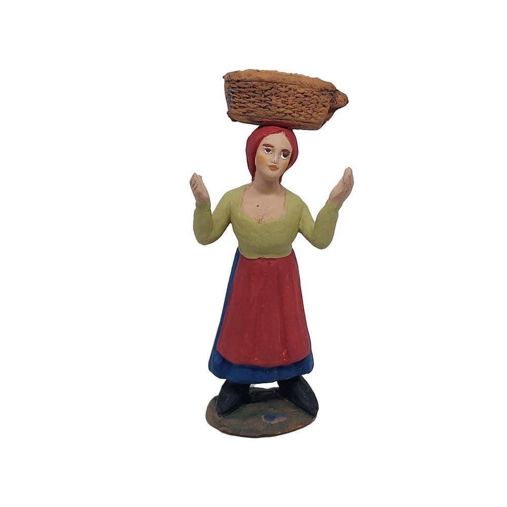 Pastore statuina Donna con cesta in testa 10 cm di terracotta per presepe