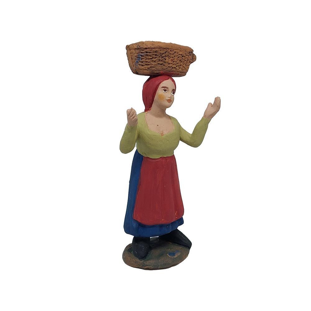Pastore statuina Donna con cesta in testa 10 cm di terracotta per presepe