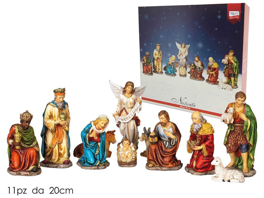 Pastori statuine Set Natività 20 cm di resina 11Pz per presepe