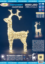 Renna di Cristalli Acrilico 200 LED BIANCO CALDO 3D