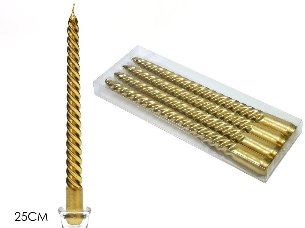Set 4 candele torciglione cm 25 oro
