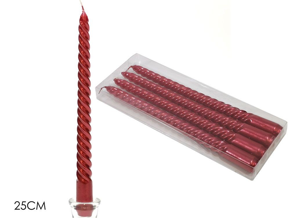 Set 4 candele torciglione cm 25 Rosso