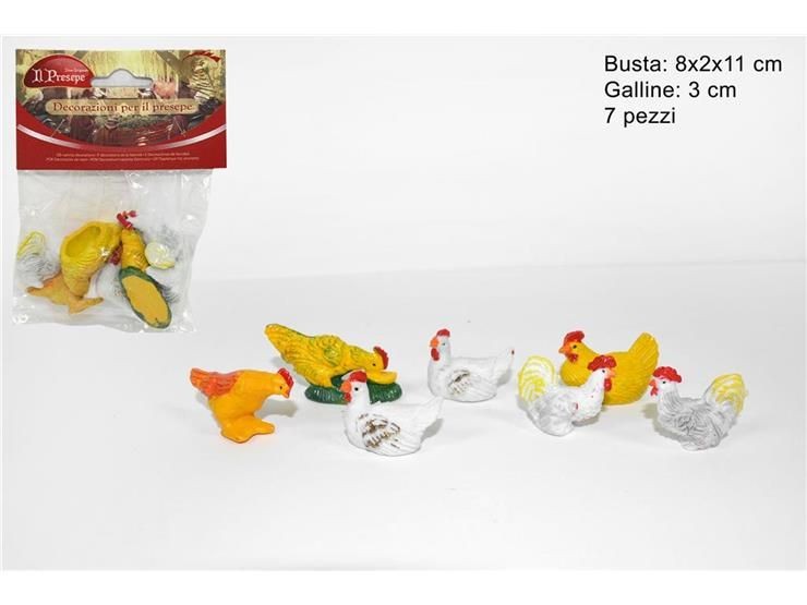 Statuine animali da cortile 3cm per presepe 7pz