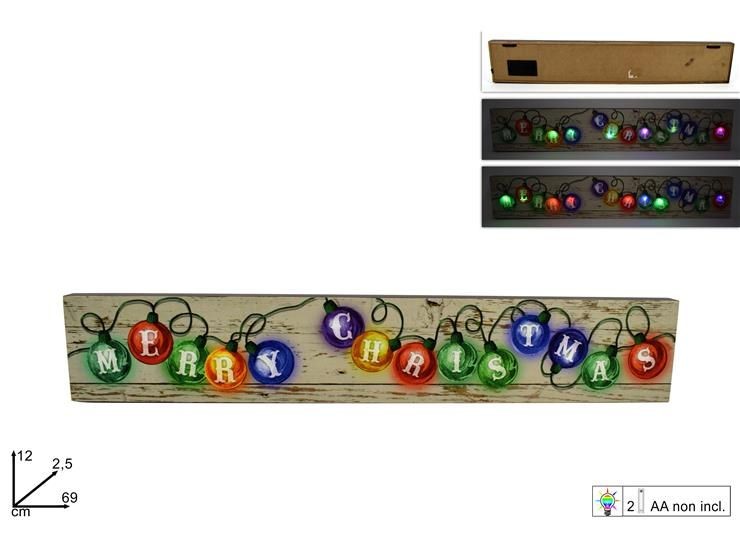Tela scritta Marry Christmas con luci a batteria 12x2,5x69 cm