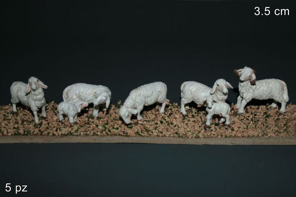 Statuine pecorelle di plastica 3,5cm per presepe 5pz