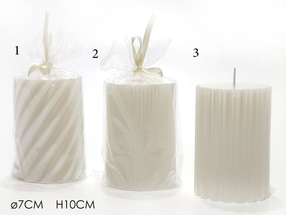Addobbo Candela cilindrica Candela Cilindro Ø 7X h10 Cm Bianca 3 Varianti