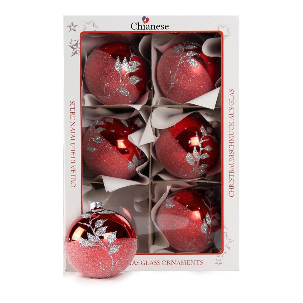 1pz Pallina di vetro decorata a mano Rosso 80mm