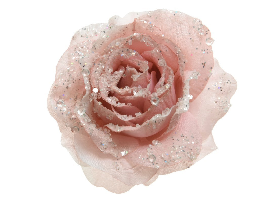 ROSA SU CLIP POLIESTERE LUCCICANTI