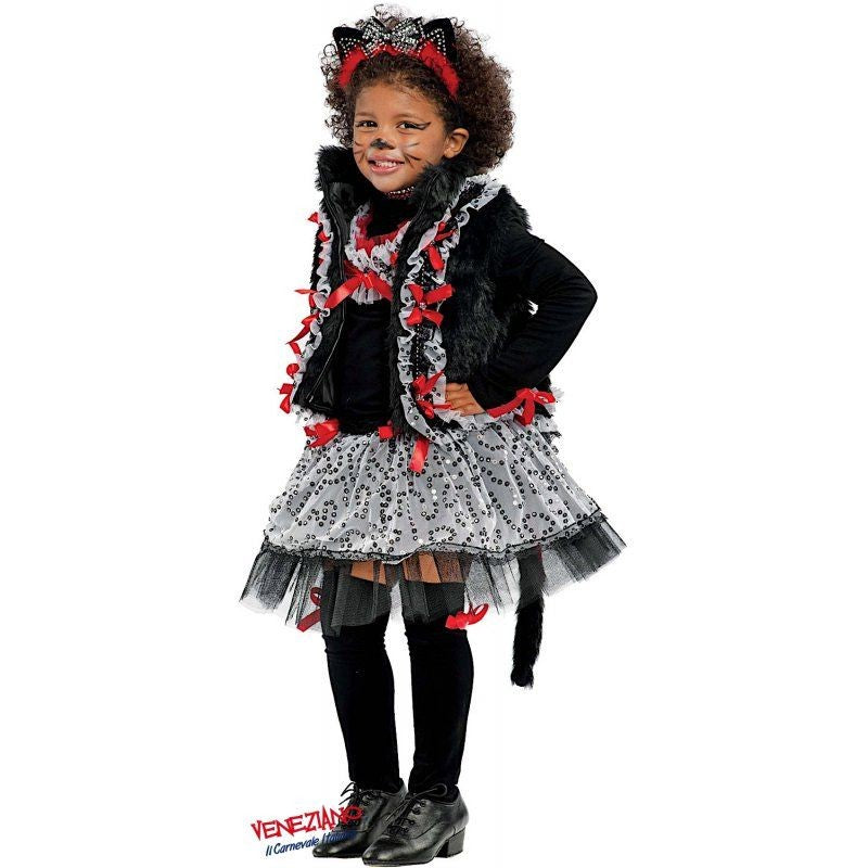 Costume vestito di carnevale Miss cat lusso da 3 a 6 anni