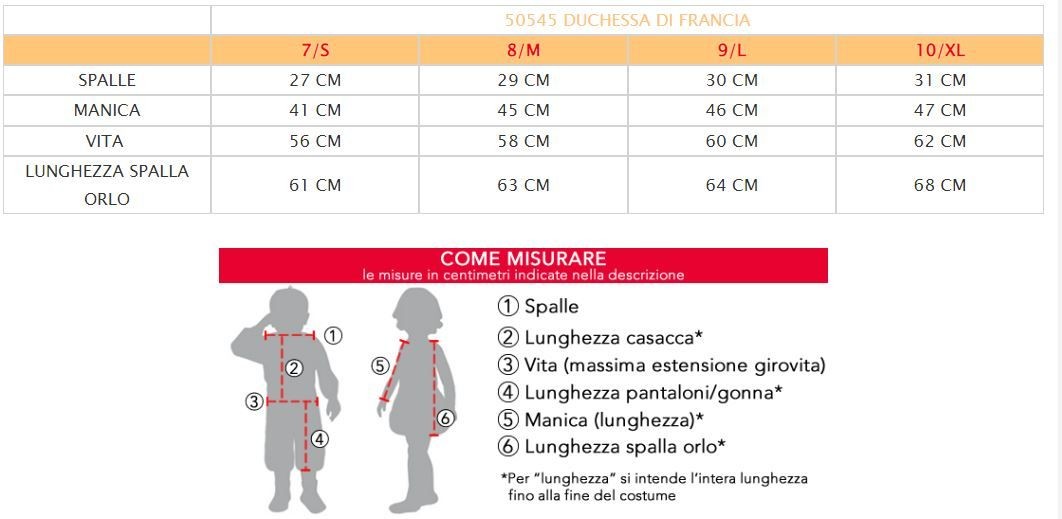 Costume vestito di carnevale Duchessa di francia da 7 a 10 anni