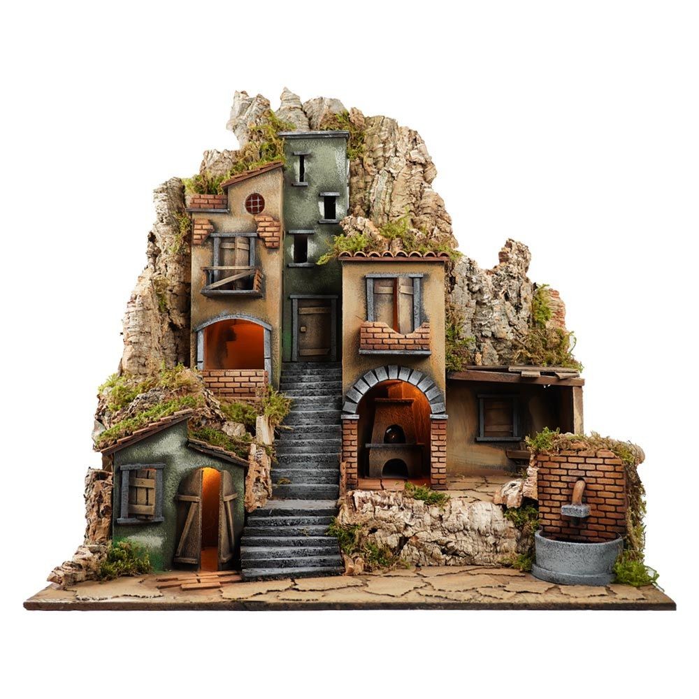 Presepe paesaggistico napoletano artigianale 78X70X50