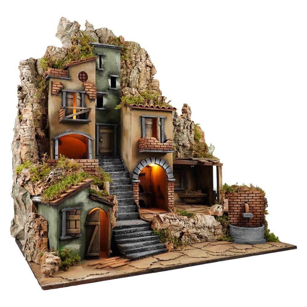 Presepe paesaggistico napoletano artigianale 78X70X50