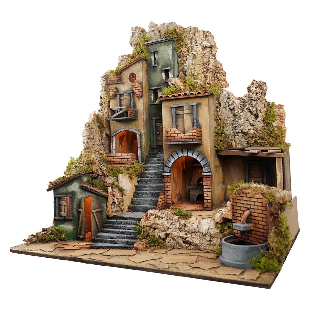 Presepe paesaggistico napoletano artigianale 78X70X50