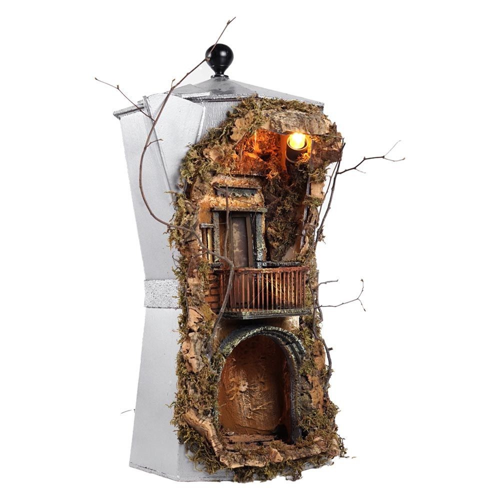 Presepe moka media argento statuine 10 cm 40x32x50