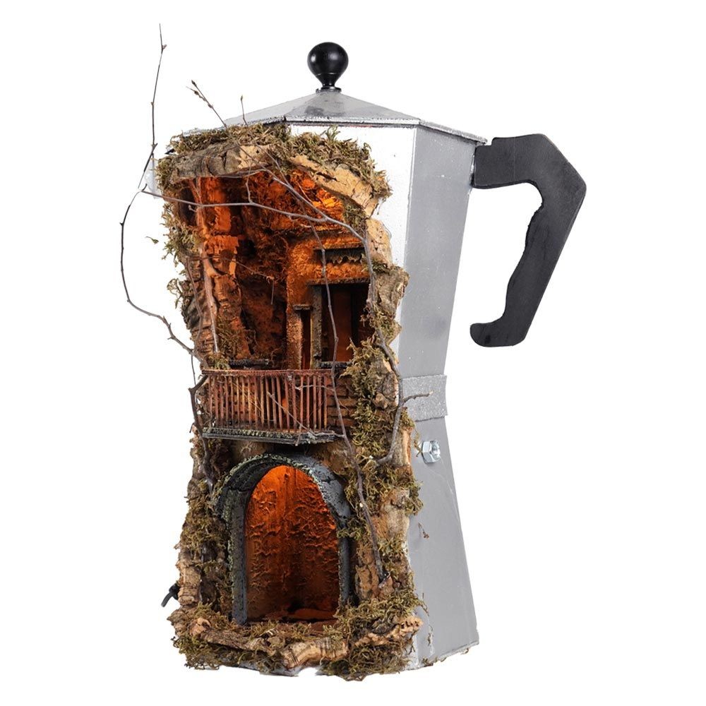 Presepe moka media argento statuine 10 cm 40x32x50