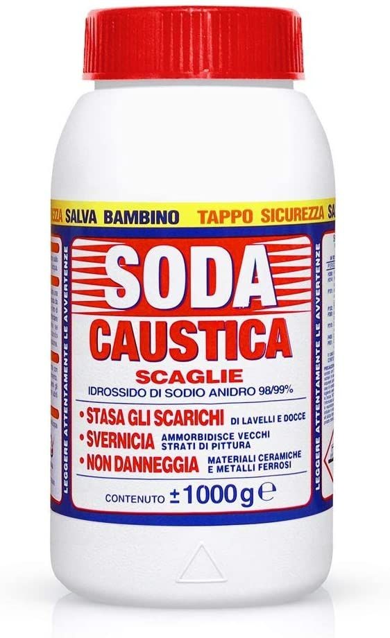 Soda Caustica a scaglie per scarichi barattolo 1kg Tappo sicurezza salva bambino