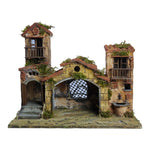 Presepe capanna con case 40x24x32 cm con fontana e luce