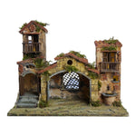 Presepe capanna con case 40x24x32 cm con fontana e luce
