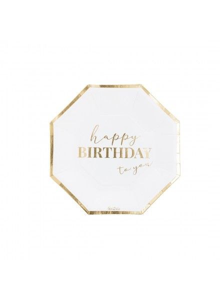 Piatti di carta 19cm Happy BirthDay White 8pz
