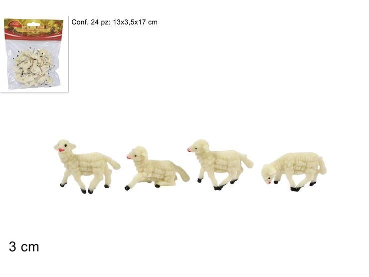 Pecorelle da presepe in plastica 24 pz da 3 cm