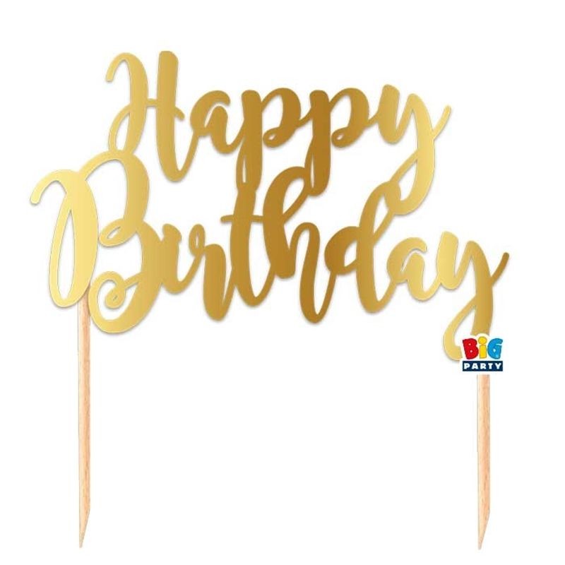 Cake Topper 20cm Happy BirthDay Oro