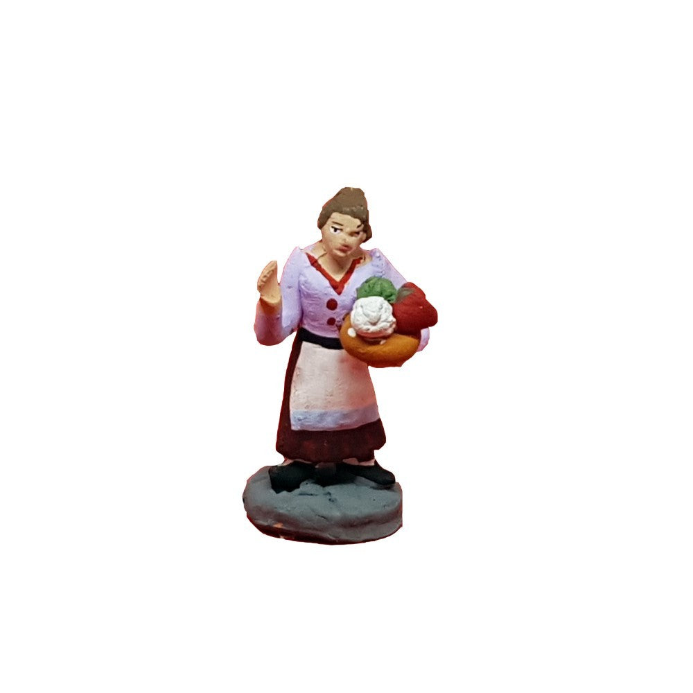 Pastore statuina Donna con frutta 4cm di terracotta per presepe