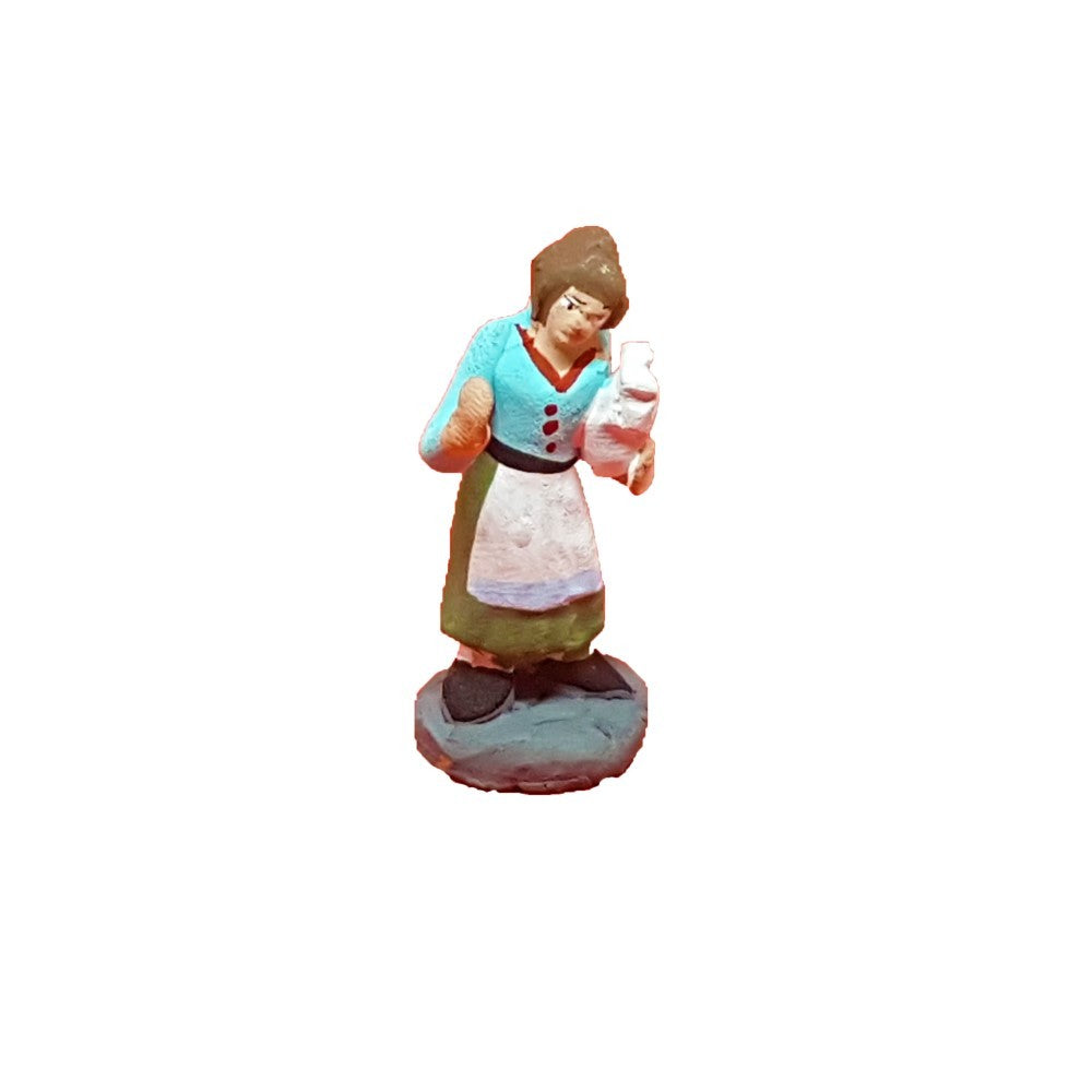 Pastore statuina Donna con gallina 4cm di terracotta per presepe