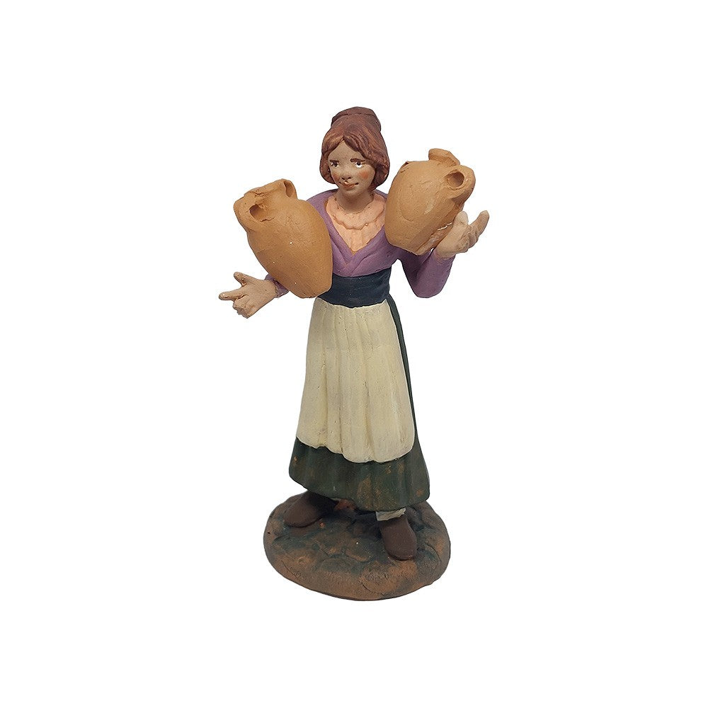 Pastori Statuina donna con anfore 12cm di terracotta per presepe