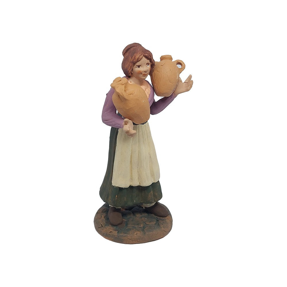 Pastori Statuina donna con anfore 12cm di terracotta per presepe