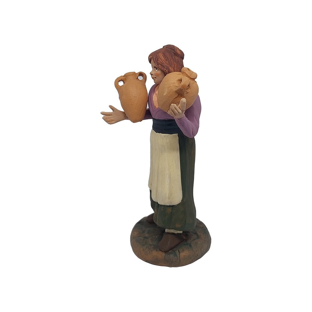 Pastori Statuina donna con anfore 12cm di terracotta per presepe