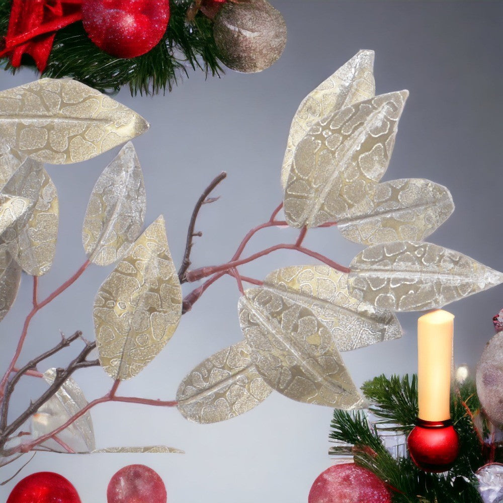 Ramo con foglie champage glitterate 2 modelli assortiti