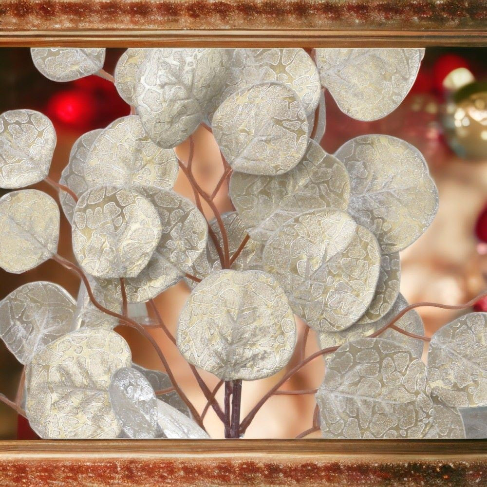 Ramo con foglie champage glitterate 2 modelli assortiti