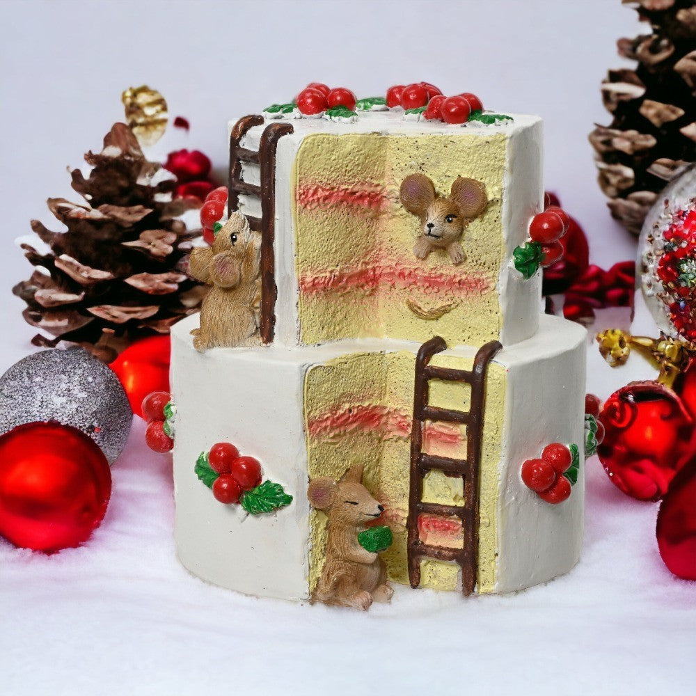 Torta in poliresina con topini a tema pasticceria di babbo natale 14x15
