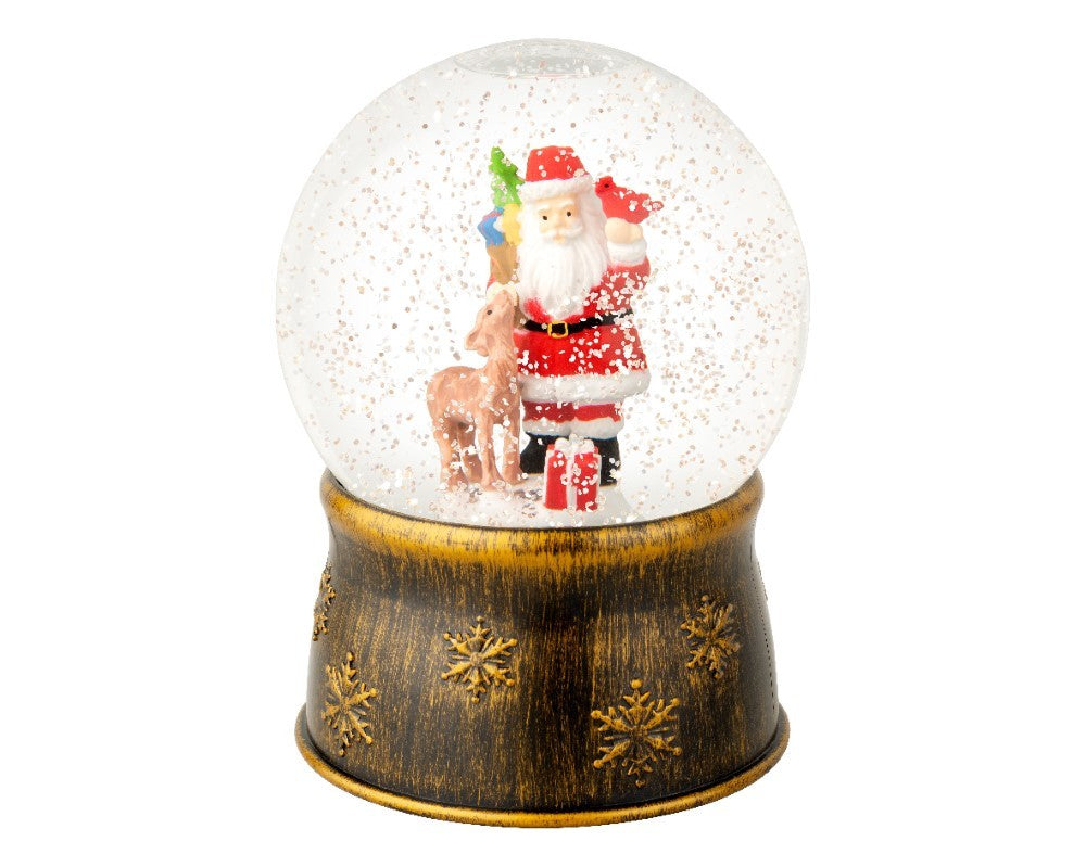 Sfera di vetro Luminosa con neve con Babbo Natale e renna