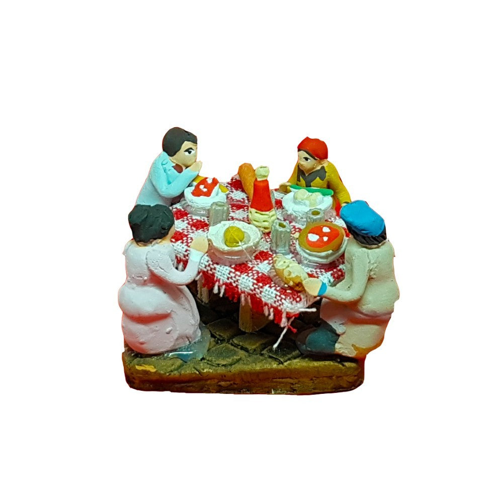 Pastori statuine Commensali con tavola imbandita 4cm di terracotta per presepe