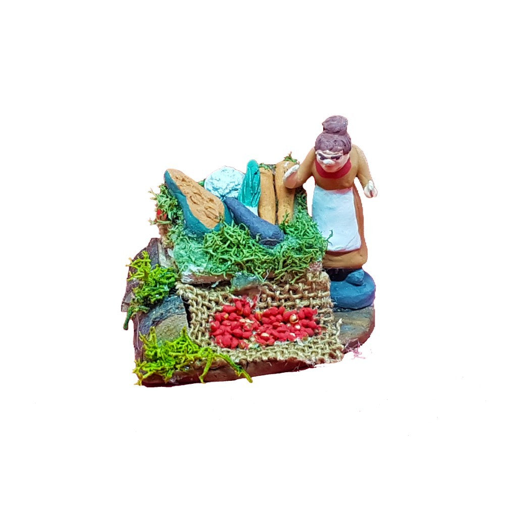 Pastori statuina Banco venditrice di verdura 4cm di terracotta per presepe