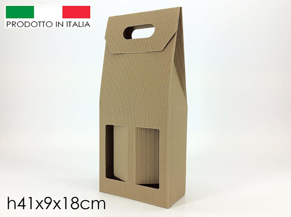 Scatola box vino prta bottiglia 2 èpsti in cartoncino con manico