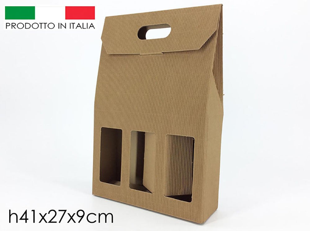 Scatola box vino prta bottiglia 3 posti in cartoncino con manico