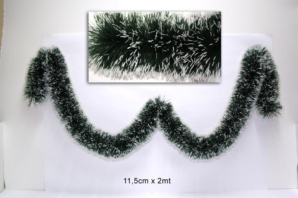 Festone ramone natalizio verde con punte bianche 2mt x 11 cm