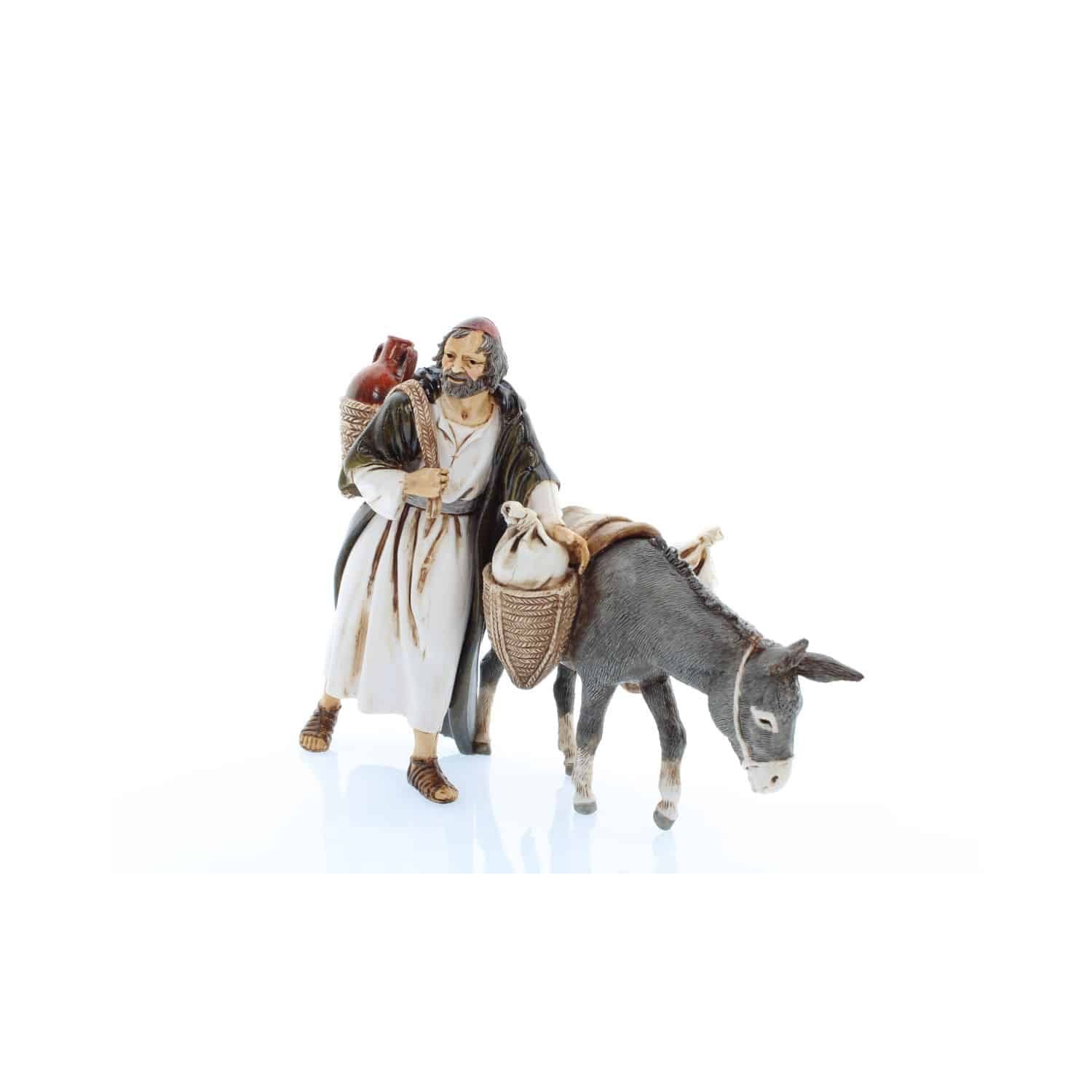 Pastore statuine Viandante con Asino 13 cm di plastica Moranduzzo
