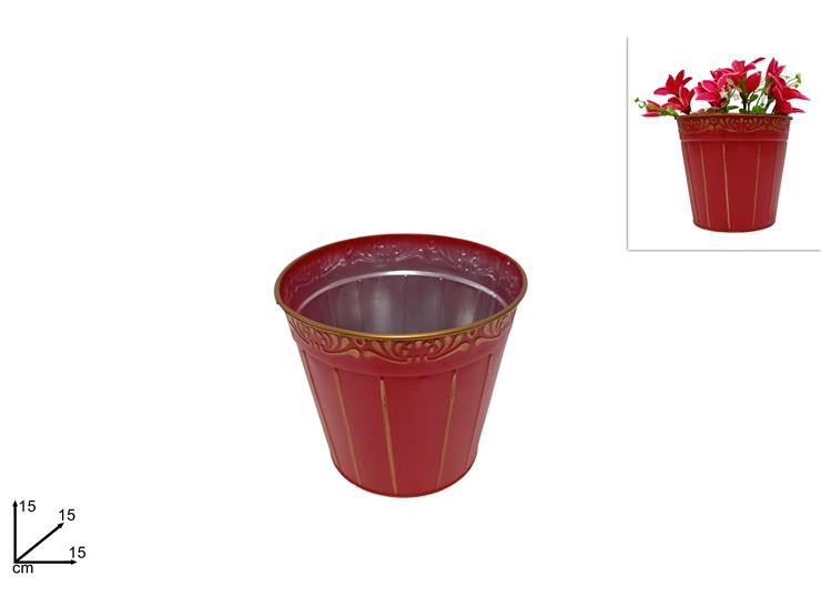 PORTAVASO NATALIZIO METALLO ROSSO 15CM 2