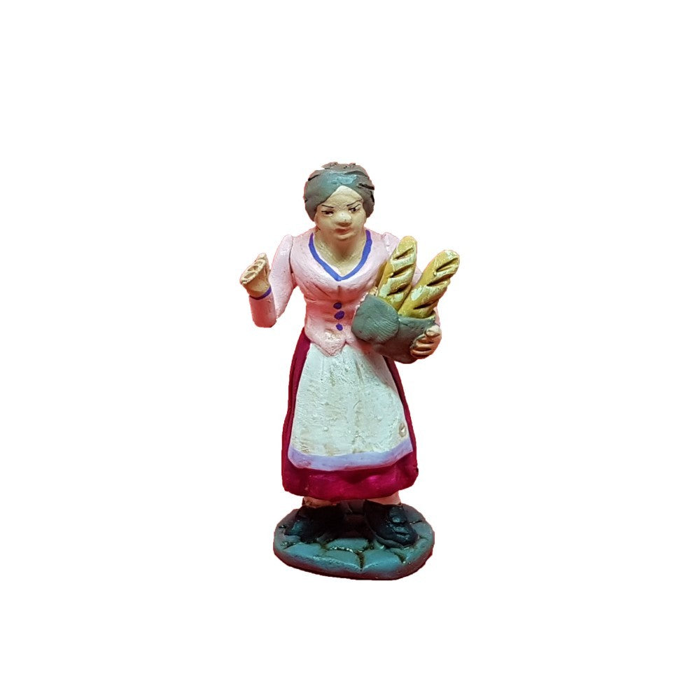 Pastore statuina Donna con pane 10cm di terracotta per presepe