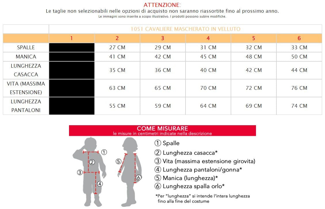 Costume vestito di carnevale Cavaliere mascherato in velluto da 3 a 6 anni