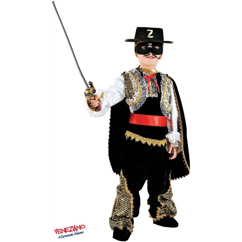 Costume vestito di carnevale Cavaliere Mascherato Oro in velluto da 2 a 6 anni