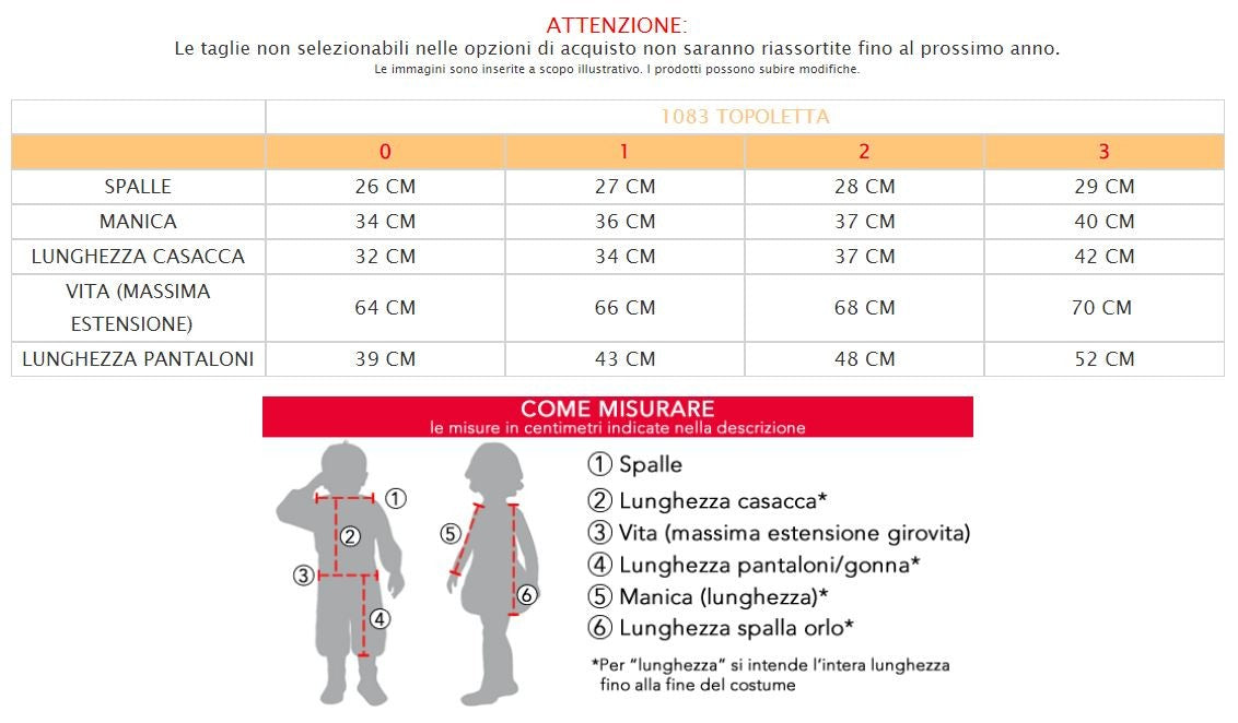 Costume vestito di carnevale Topoletta da 0 a 3 anni