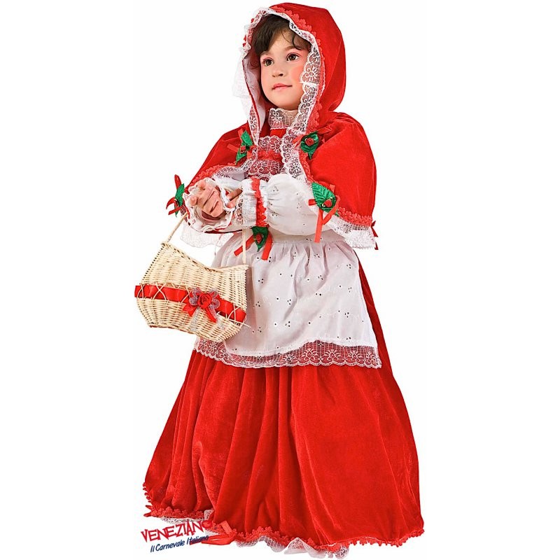 Costume vestito di carnevale Capuccetto rosso in velluto da 2 a 6 anni