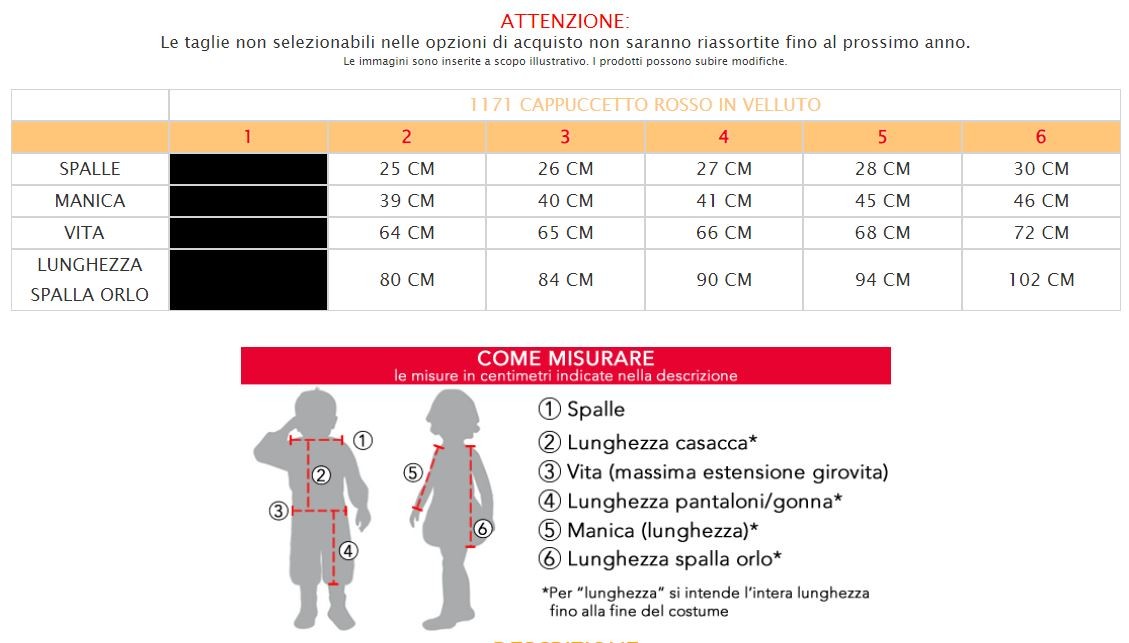 Costume vestito di carnevale Capuccetto rosso in velluto da 2 a 6 anni